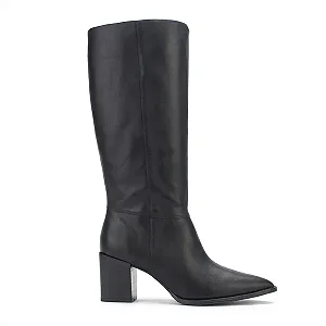 Bota Lialine em Couro Preta Cano Longo com Salto Bloco