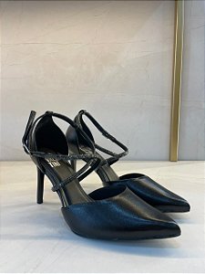 Scarpin Di Valentini Preto com Tiras de Brilho