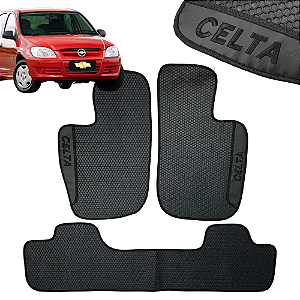Tapete Automotivo Celta 2000 Até 2015 Personalizado 3 Peças All Black