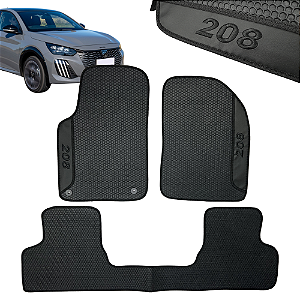 Tapete Automotivo Peugeot 208 2013 A 2026 Personalizado 3 Peças All Black