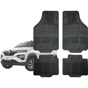 Tapete Automotivo Universal Preto 4 peças Borracha Kwid 2017 Até 2026