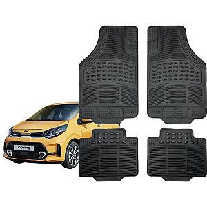 Jogo de Tapete Automotivo Universal Preto 4 peças Borracha Kia Picanto