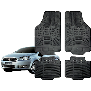 Jogo Tapete Automotivo Universal 4 Peça Preto Borracha PVC Fiat Linea