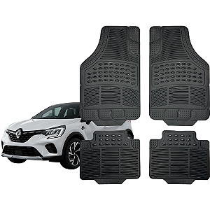 Jogo de Tapete Automotivo Universal 4 Peça Preto Borracha PVC Captur