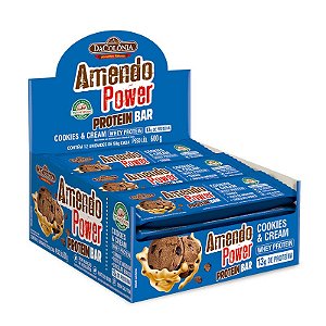 Barra Amendo Power Protein Bar Cookies & Cream 600g (Display c/ 12un)
