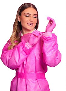 AVENTAL DESCARTAVEL COM PUNHO MANGA LONGA ROSA 5 UNIDADE