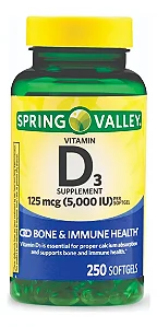 Vitamina D3 125mcg 5000 Ui Spring Valley 250 Capsulas Gel
