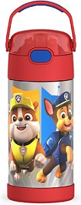 Garrafa térmica Thermos  infantil Funtainer com canudo, aço inoxidável, 355 ml, Blue Paw Patrol Patrulha Canina
