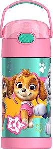 THERMOS FUNTAINER Garrafa de água com canudo - 340 g - Garrafa de água infantil isolada a vácuo de aço inoxidável com tampa, Patrulha Canina Girl