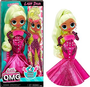 Boneca LOL Surprise OMG Lady Diva Fashion com várias surpresas, incluindo roupas transformadoras e acessórios fabulosos