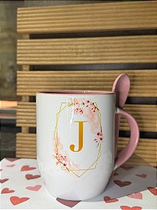 Caneca de Cerâmica com Colher Reta 325ml