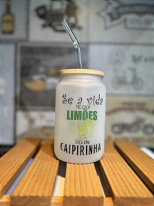 Copo de Caipirinha Personalizado - Se a Vida te Der Limões 400ml Tampa Bambu