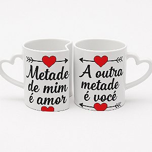 Caneca Dupla com Alça de Coração Personalizadas Com Sua Arte