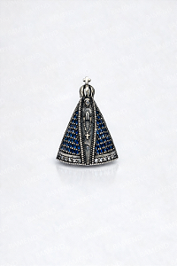 Pingente Nossa Senhora Aparecida - Prata 925 com Zircônias azul e branca