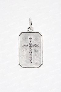 Pingente Placa Cruz Com Zircônia - Prata 925