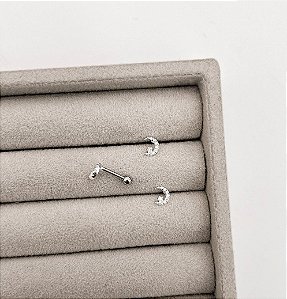 Piercing haste lua cravejada com estrela 5mm orelha esquerda PI686 - Haste em aço cirurgico e detalhe em prata