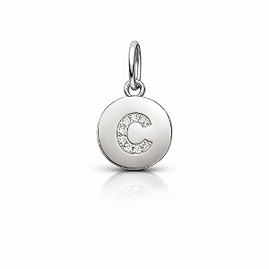Pingente Letra "C" Plaquinha Cravejado - Prata 925