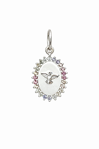 Pingente Medalha Espírito Santo Caravejado - Zircônia e Prata 925