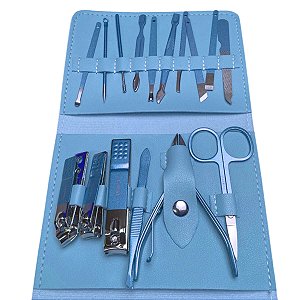 Kit Manicure 16 Peças com Bolsa Dobrável [Azul]