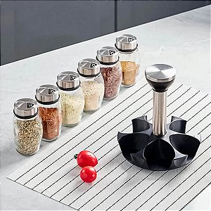 Organizador de Temperos com Base Giratória e Potes de Vidro