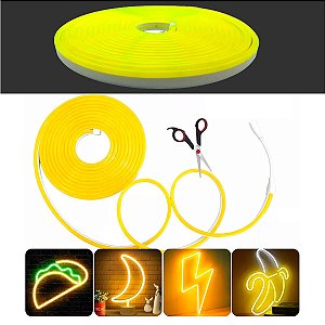 Fita Led Neon Flexível Luz Amarela 5M