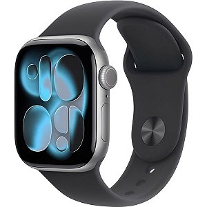 Apple Watch S11 Caixa de Alumínio Cinza Espacial com Pulseira Esportiva Preta 42 MM