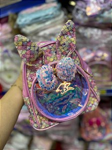 mochila infantil rosa com brilho