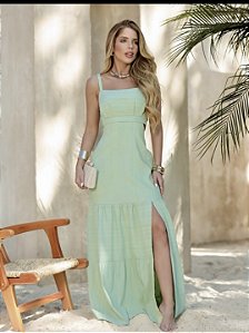 Vestido Gabi com Fenda Lateral e Detalhe Elastex nas Costas