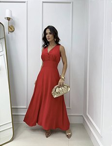 Vestido Longo Decote V Elastex nas Costas