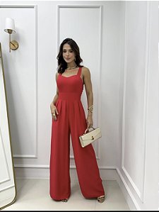 Macacão Longo com Bojo e Bolsos Vermelho Tamanho unico