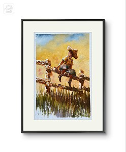 Menino na Cerca - Aquarela sobre papel