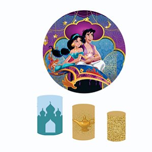 Kit Capas Festa Painel 1,5m + Trio Cilindros Aladdin