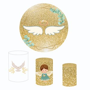 Kit Capas Festa Painel 1,5m + Trio Cilindros Batismo