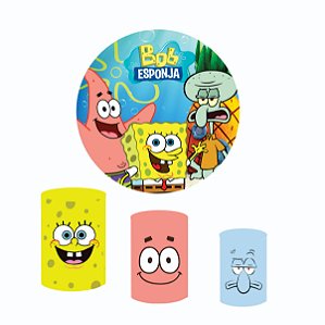 Kit Capas Festa Painel 1,5m + Trio Cilindros Bob Esponja