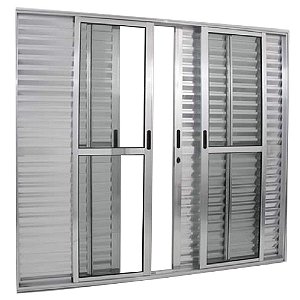 Porta De Alumínio de Correr Balcão 6 Folhas Brilhante Linha 25 Com Fechadura