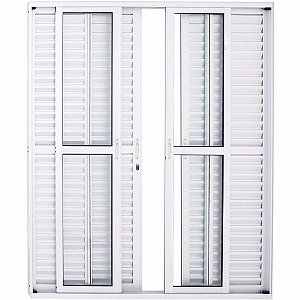 Porta De Alumínio de Correr Balcão 6 Folhas Branca Linha 25 Com Fechadura