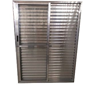 Porta De Alumínio de Correr Balcão 3 Folhas Brilhante Linha 25 Com Fechadura