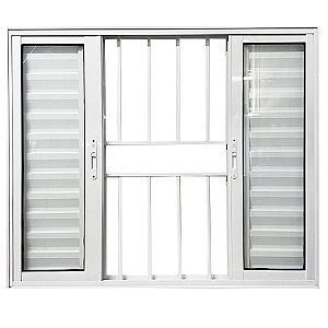 Janela Veneziana 6 Folhas Alumínio Branco Linha 25 com Grade