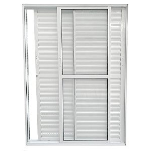 Porta De Alumínio de Correr Balcão 3 Folhas Móveis Branca Linha 25 Com Fechadura