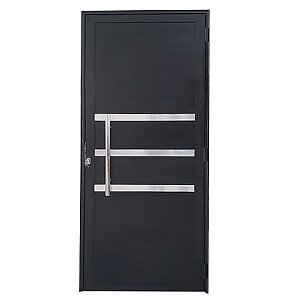 Porta Lambril de Alumínio Preto com Puxador e Friso Linha 25