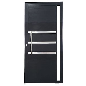Porta Pivotante de Alumínio Preto Com Puxador, Friso e Vidro Linha 25