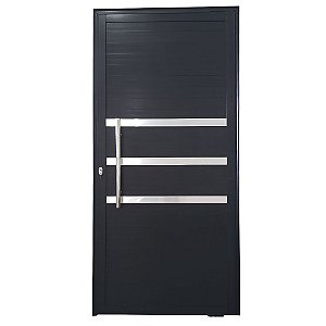 Porta Pivotante de Alumínio Preto Com Puxador e Friso Linha 25
