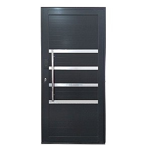 Porta Pivotante de Alumínio Preto Com Puxador e Friso com Fechadura Digital Linha 30