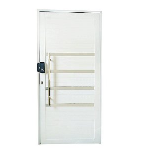 Porta Pivotante de Alumínio Branco Com Puxador e Friso com Fechadura Digital Linha 30