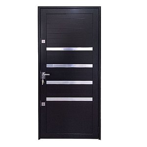 Porta Lambril de Alumínio Preto Com Maçaneta e Friso 2 Fechaduras Tetra Linha 30