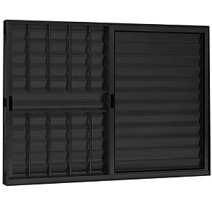 Janela Veneziana 3 Folhas Alumínio Preto Modular Com Grade