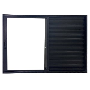 Janela Veneziana 3 Folhas Alumínio Preto Linha 25