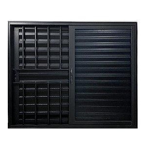 Janela Veneziana 3 Folhas Alumínio Preto Linha 25 Com Grade