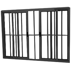 Janela Vitro 4 Folhas Alumínio Preto Linha Modular Com Grade