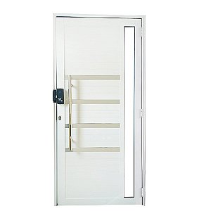 Porta Lambril de Alumínio Branco Com Pux. Friso e Visor com Fechadura Digital Linha Roma